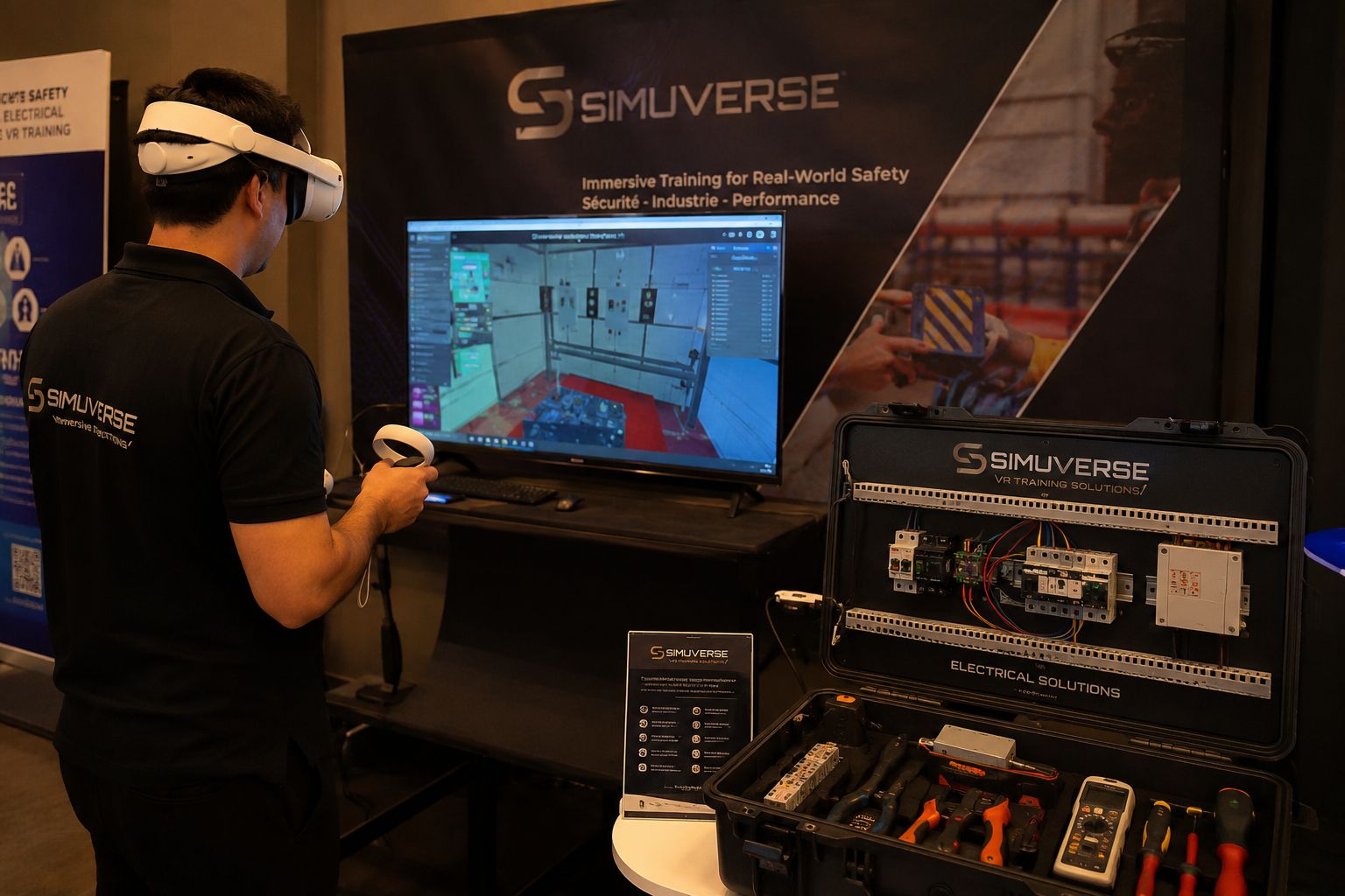 Démonstration SimuVerse avec casque VR et écran de formation